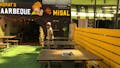 Table,Furniture,Logo,Outdoor furniture,Outdoor table,Plywood